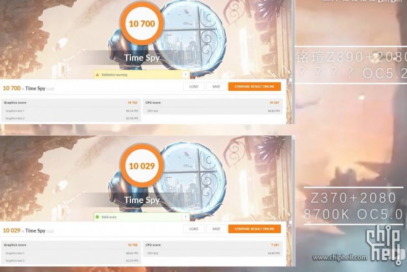 Core i9-9900K, Core i9-9900K reached 5.2 GHz and Core i7-8700K overclocked at 5.0 GHz on 3DMark, Optocrypto