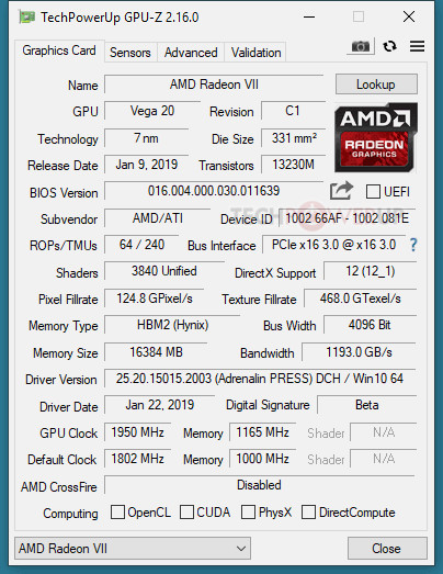 AMD Radeon VII, AMD Radeon VII cards do not support UEFI, Optocrypto