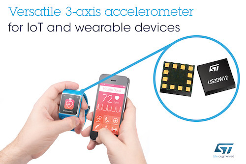 ST LIS2DW12 Low Powered 3-Axis Accelerometer for IoT Wearables, 