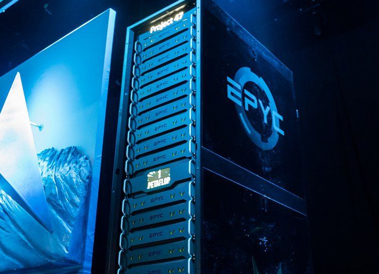 AMD Project 47, a rack server with 20 AMD EPYC 7601 32-core and 80 AMD Radeon Instinct with a power of 1 PetaFLOP