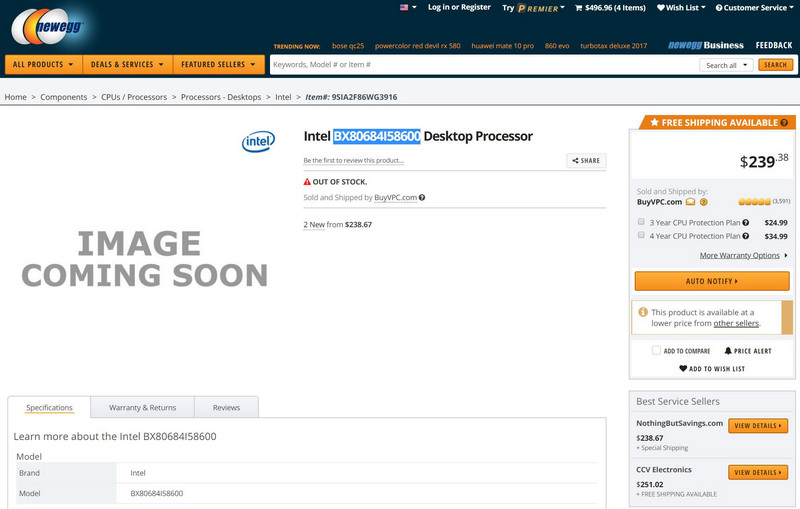 Newegg presents Core i5-8500, i5-8600 (not K) and Celeron G49xx, Newegg presents Core i5-8500, i5-8600 (not K) and Celeron G49xx, Optocrypto