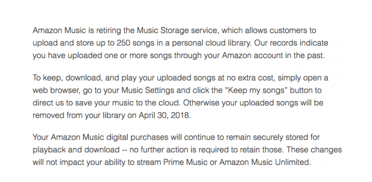 Amazon Music Storage, Amazon Music Storage will have its doors closed on April 30th, Optocrypto