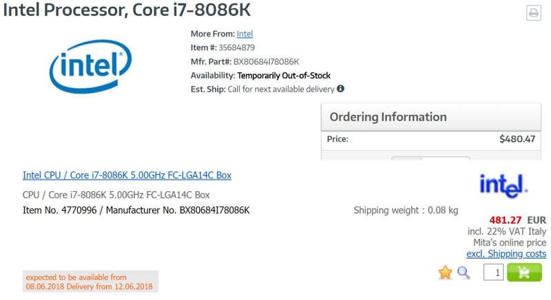 Intel Core i7-8086K reaches 5 GHz as standard