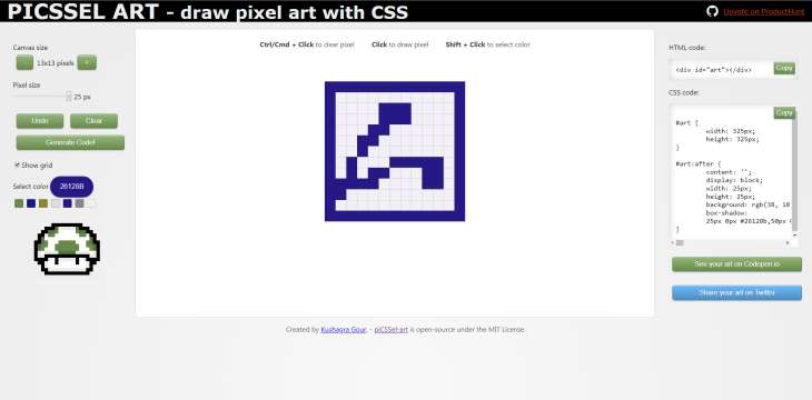 piCSSel-art, piCSSel-art, pixel-art creation tool using CSS code, Optocrypto