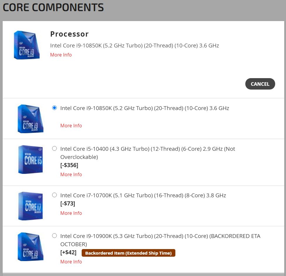 "i9-10850K", Intel Core i9-10850K is listed and confirms specifications, Optocrypto