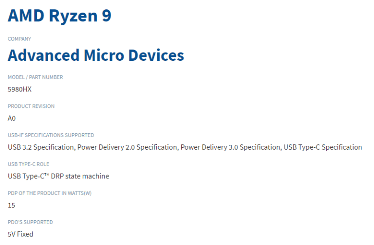 Ryzen 9 5980HX, AMD Ryzen 9 5980HX and Ryzen 7 5700G are listed on USB-IF website, Optocrypto