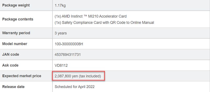 Instinct MI210, AMD Instinct MI210 is listed in Japan for 16000 USD, Optocrypto