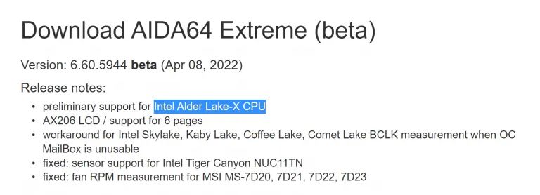 Alder Lake-X, AIDA64 already supports Alder Lake-X, Intel is about to return to the HEDT market, Optocrypto