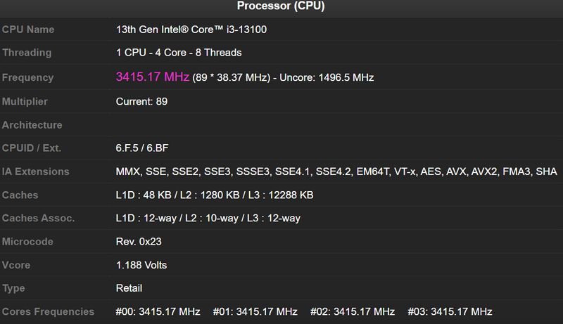 i3-13100, Intel Core i3-13100 detected with no efficiency cores, Optocrypto